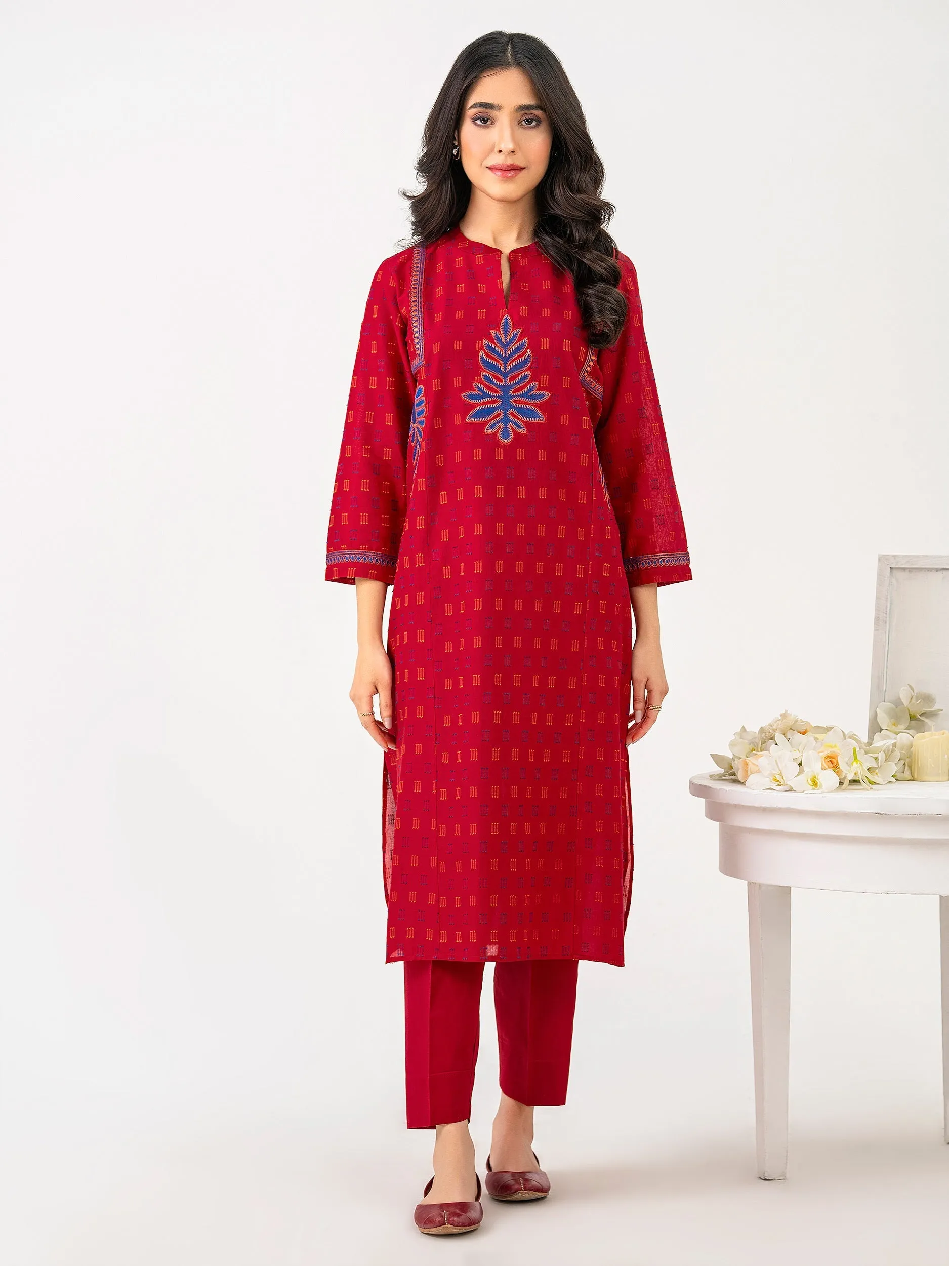 2 Piece Jacquard Suit-Embroidered (Pret)