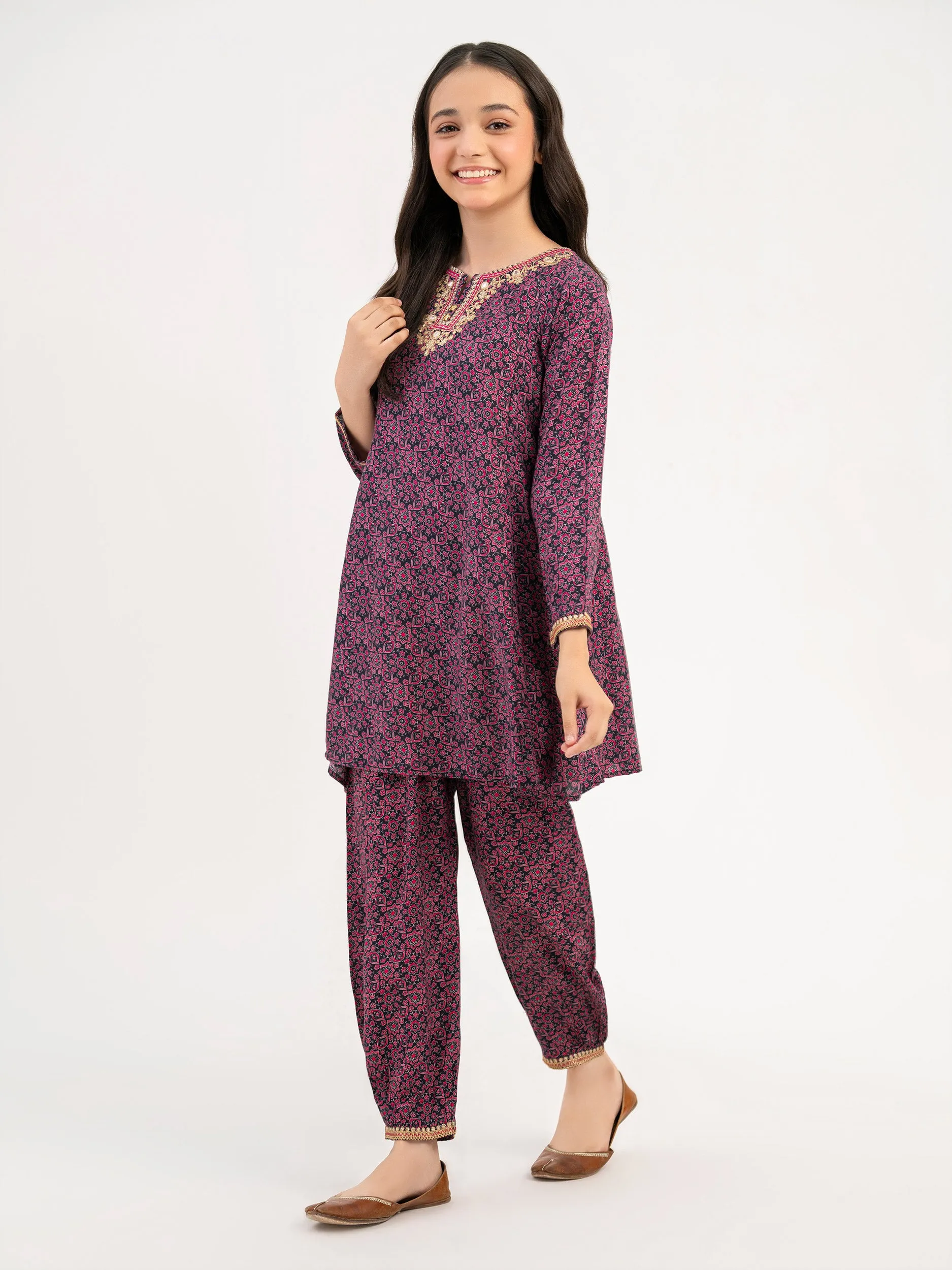 2 Piece Linen Suit-Embroidered (Pret)