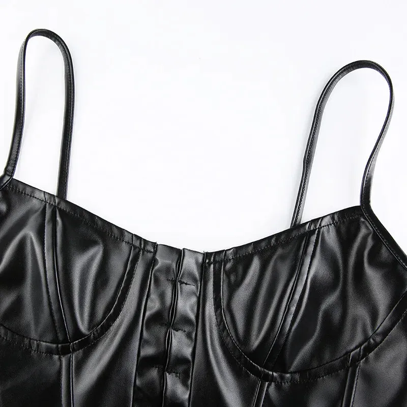 2024 Sexy Low-Cut PU Leather Corset Camisole