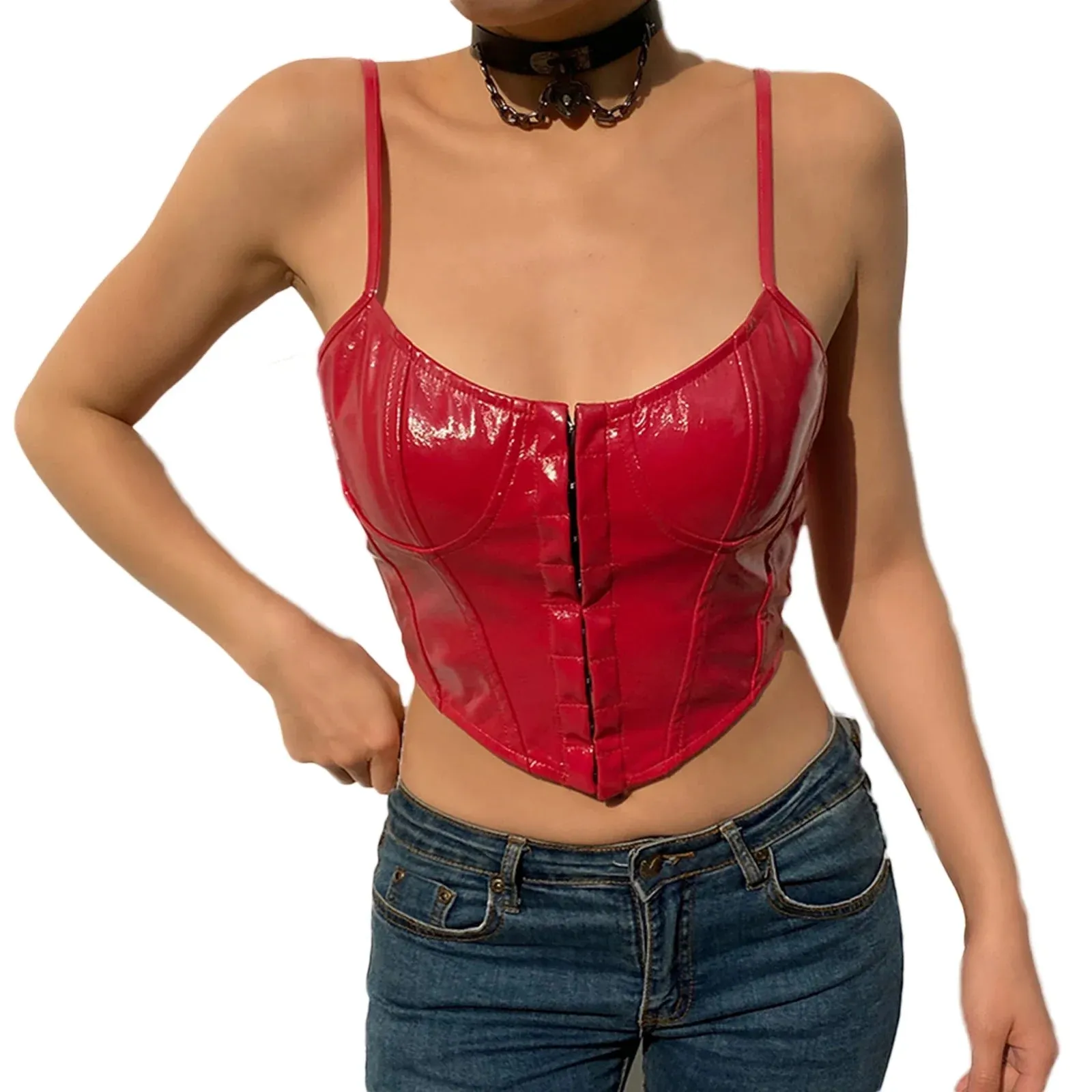2024 Sexy Low-Cut PU Leather Corset Camisole