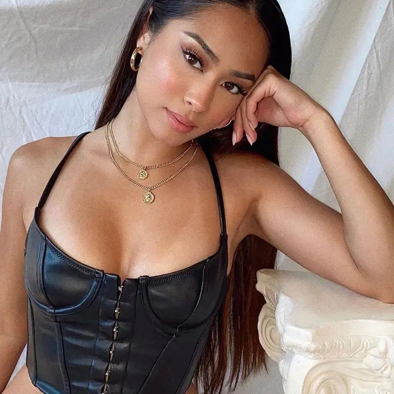 2024 Sexy Low-Cut PU Leather Corset Camisole