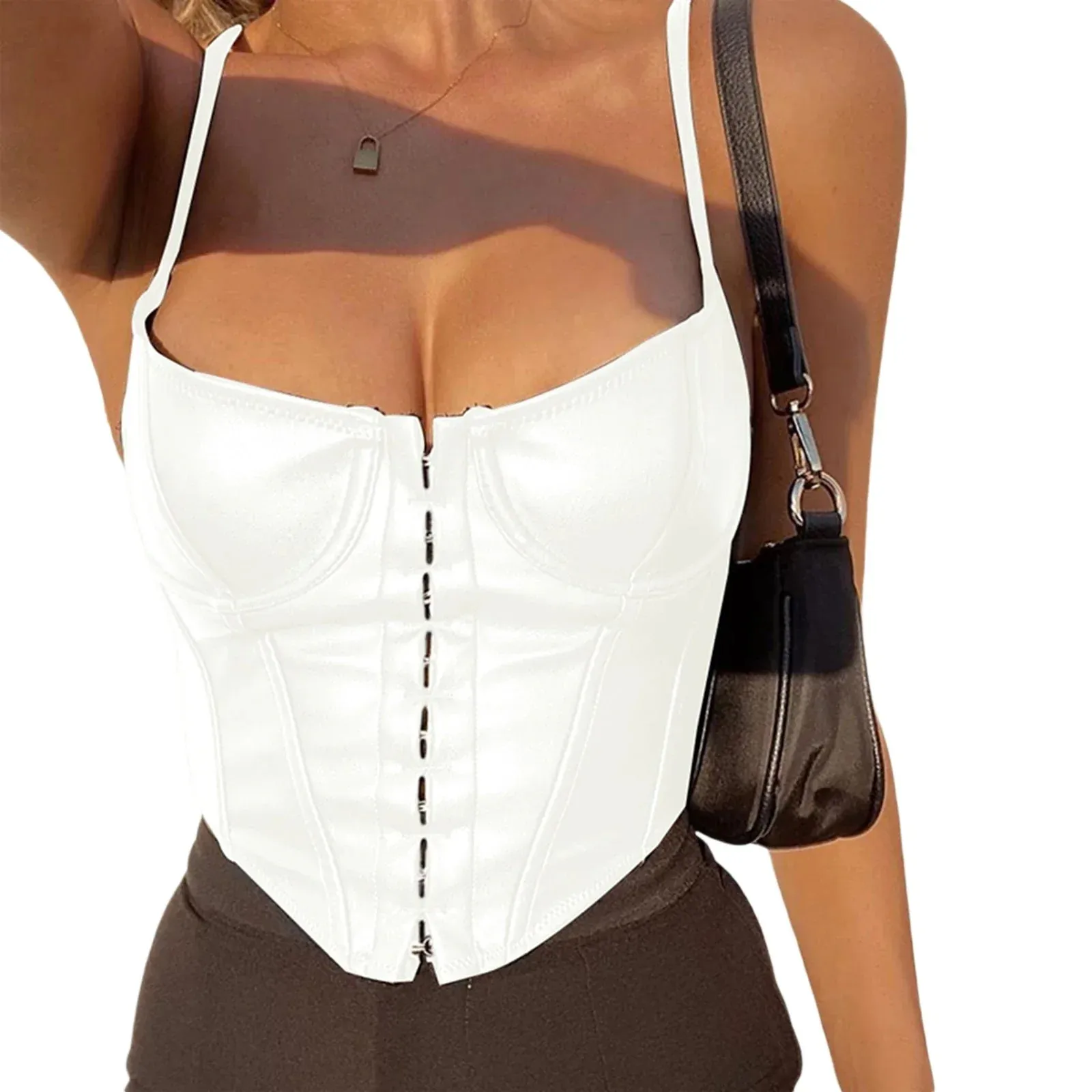 2024 Sexy Low-Cut PU Leather Corset Camisole