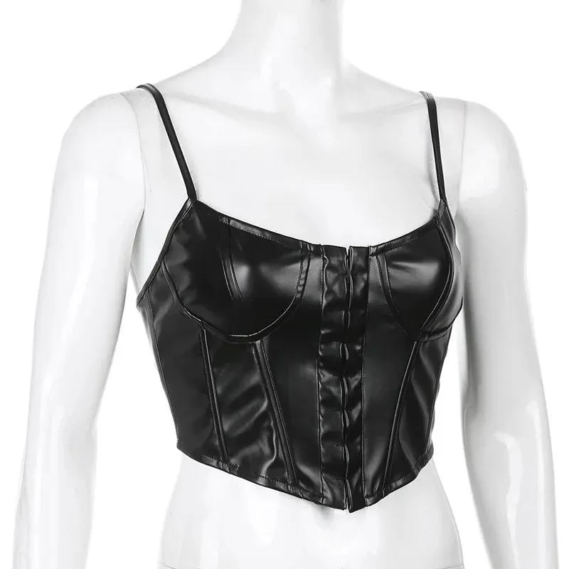 2024 Sexy Low-Cut PU Leather Corset Camisole