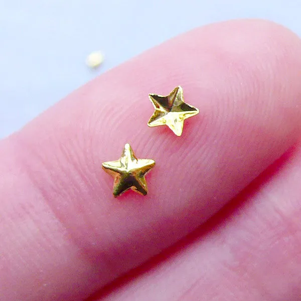 4mm Star Nail Studs | Gold Nail Charms | Star Nail Art | Kawaii Nail Decorations | UV Resin Crafts | Tiny Mini Embellishments (8pcs / Gold)