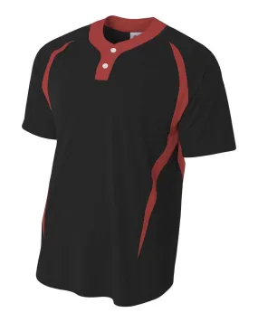 A4 NB4229 Youth 2-Button Color Block Henley - Black Red
