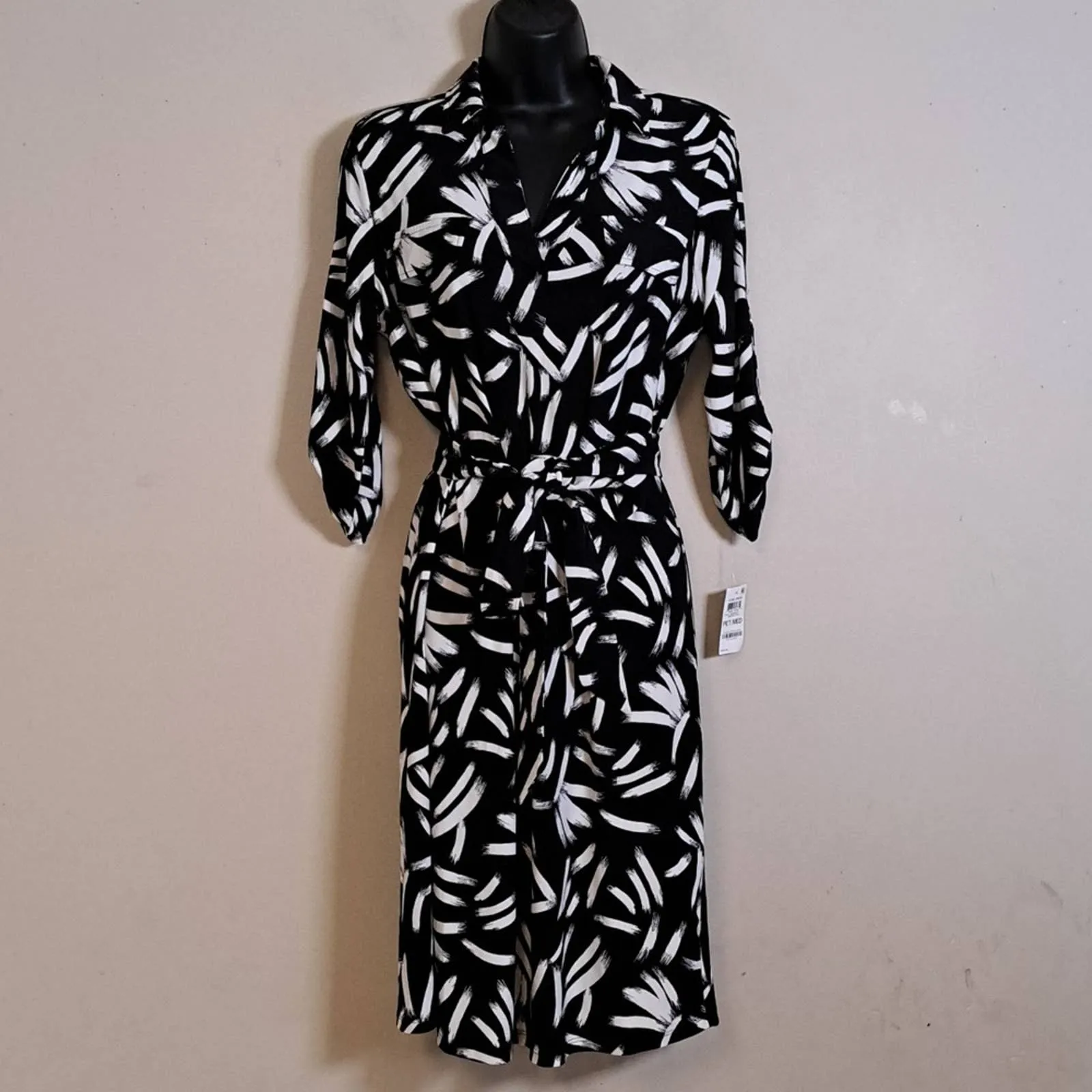 Alfani Printed Tie-Waist Shirt dress Petite Medium