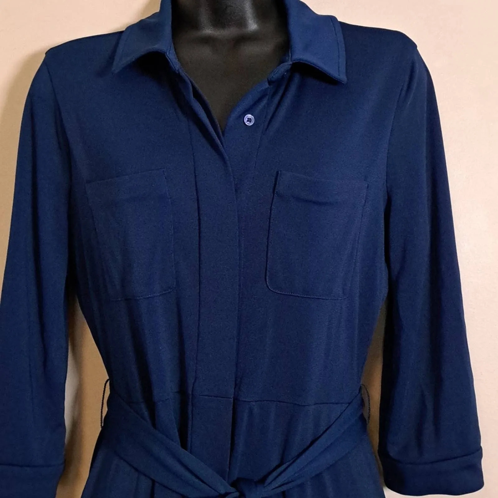 Alfani Tie Waist Shirt dress Navy Small