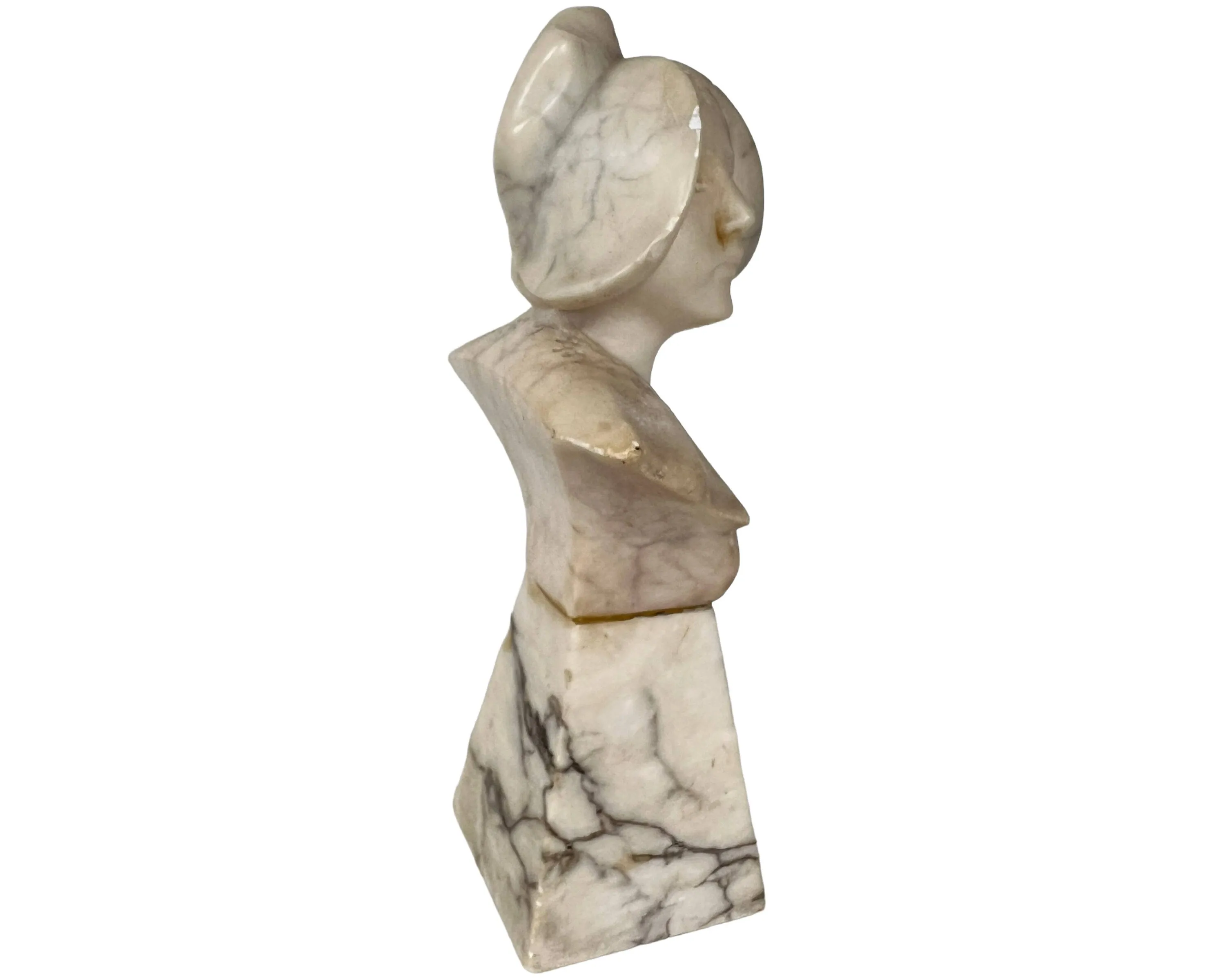 Antique Alabaster Bust Renaissance Woman Unsigned Sculpture on Pedestal