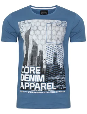 Arrow Crane Motif Print T-Shirt in Vintage Blue - Dissident