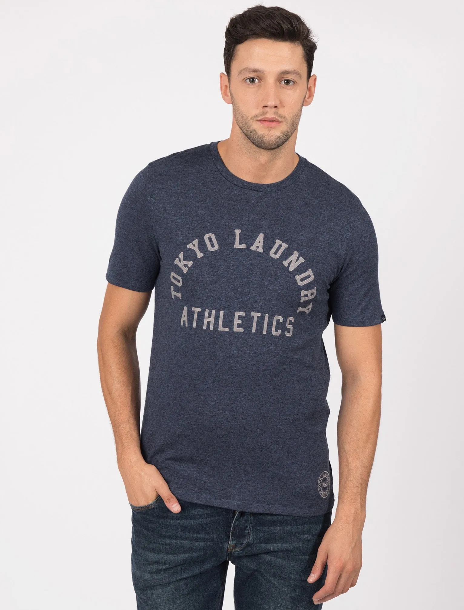 Aspenburg Applique Cotton Jersey T-Shirt In Gray Blue / Black - Tokyo Laundry