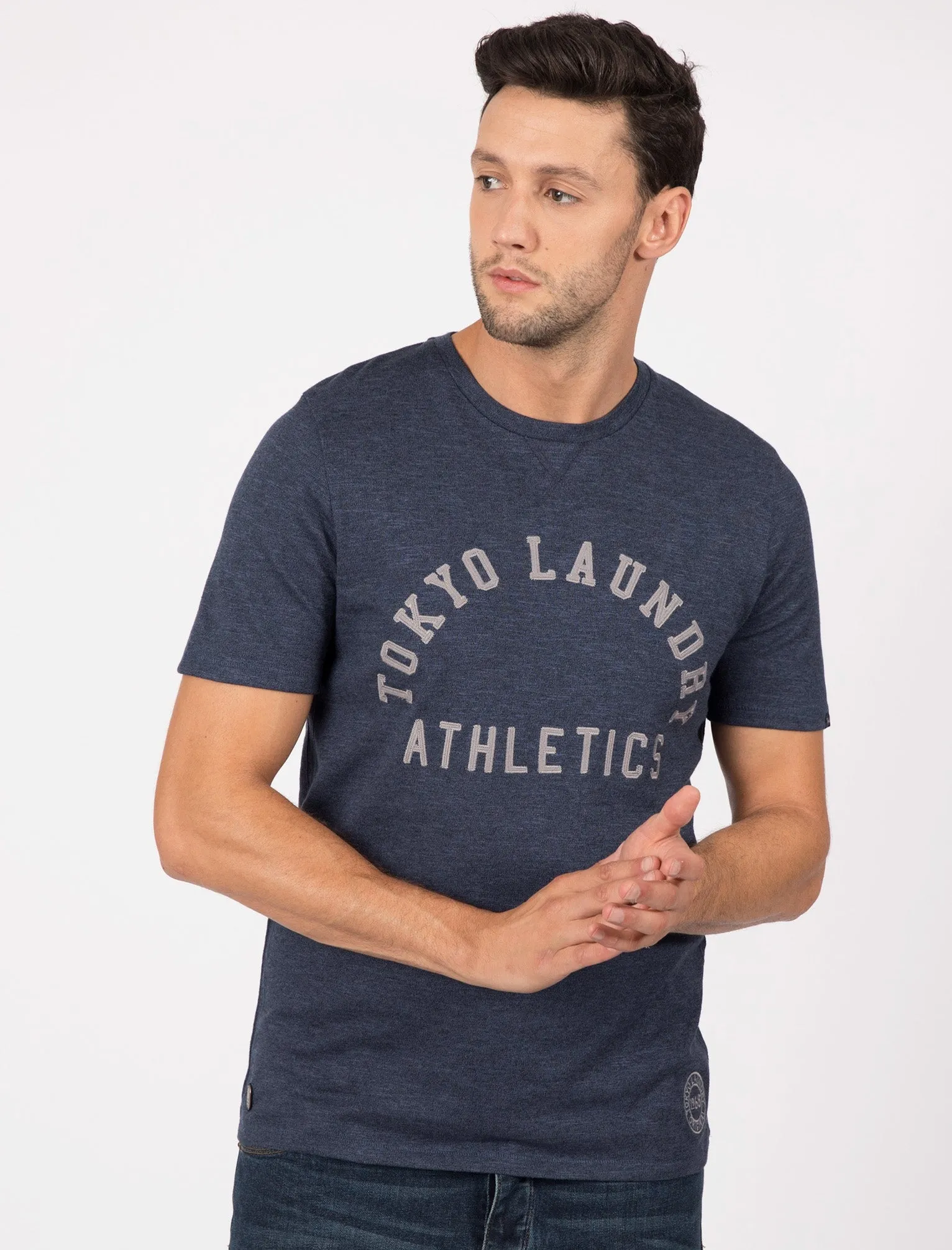 Aspenburg Applique Cotton Jersey T-Shirt In Gray Blue / Black - Tokyo Laundry