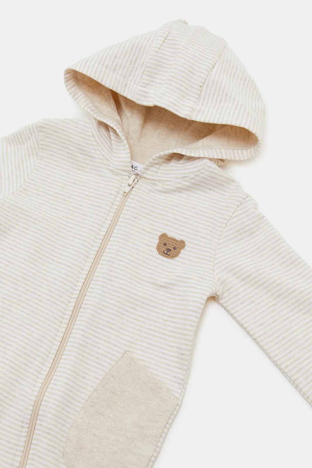 Babies Beige Stripe Zipper Romper