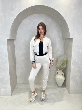 Beige Leopard Trim Jacket