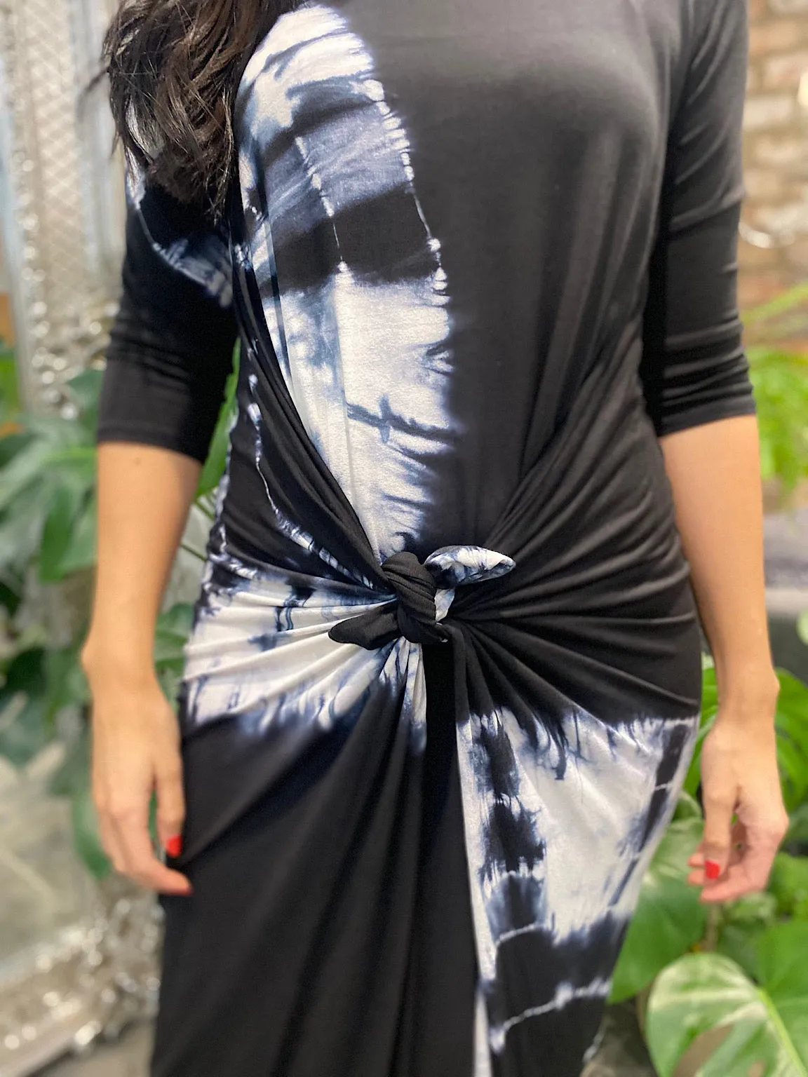 Black 3/4 Sleeve Tie Dye Dress Harmony