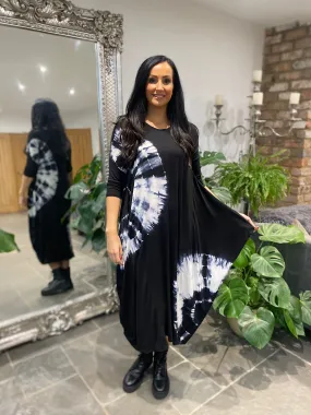 Black 3/4 Sleeve Tie Dye Dress Harmony