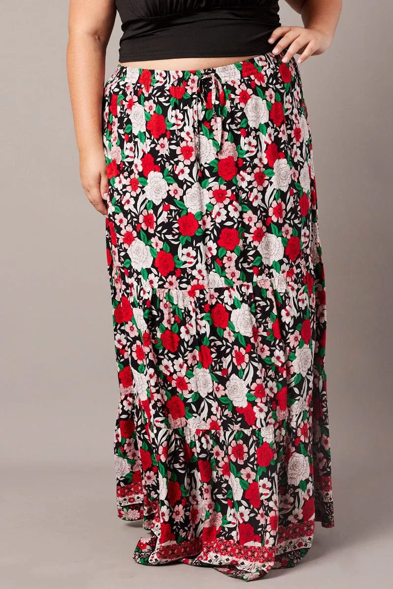 Black Boho Maxi Skirt High Waist Tiered