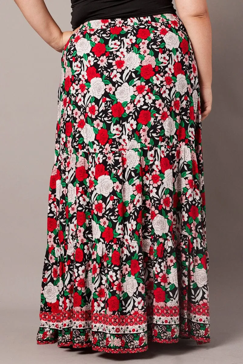 Black Boho Maxi Skirt High Waist Tiered