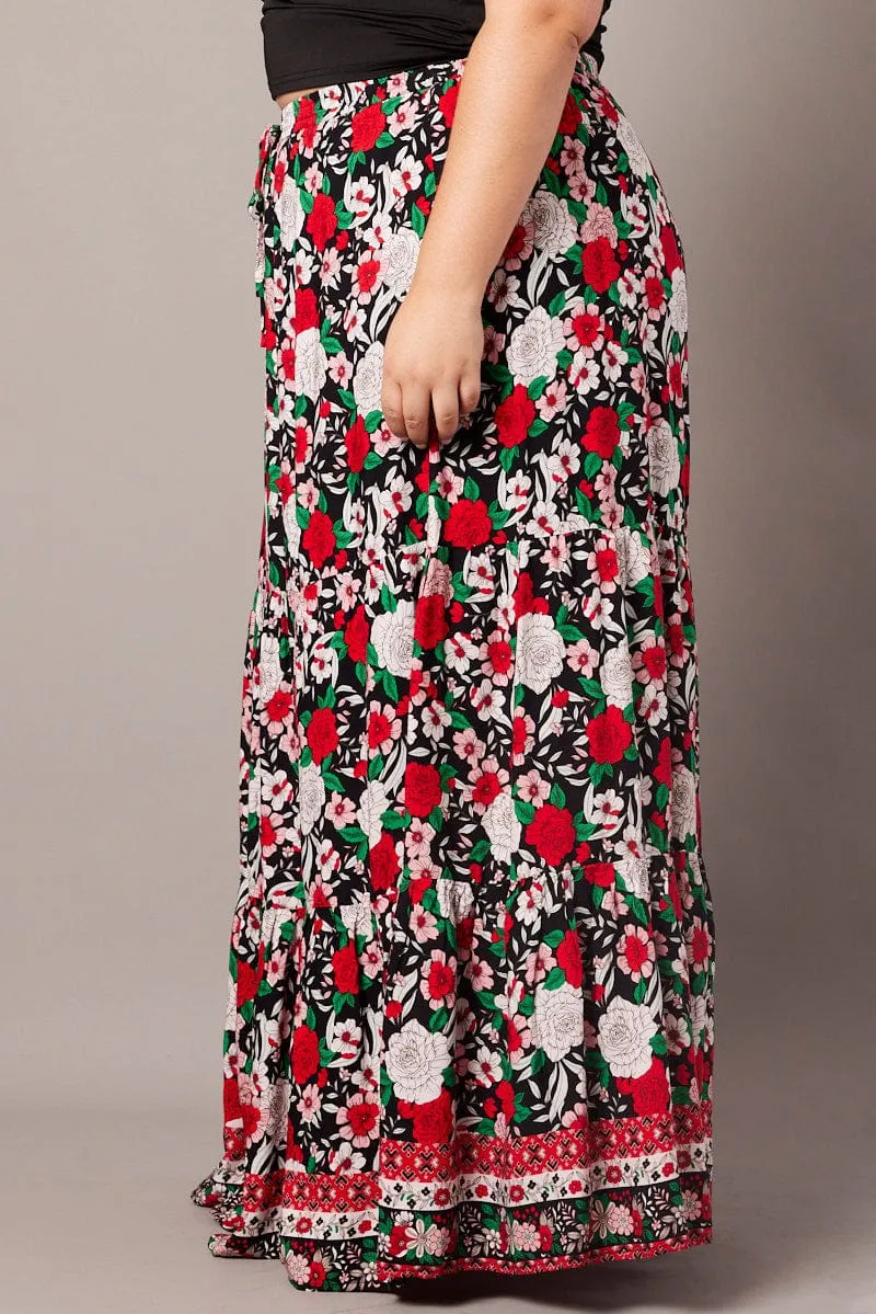 Black Boho Maxi Skirt High Waist Tiered