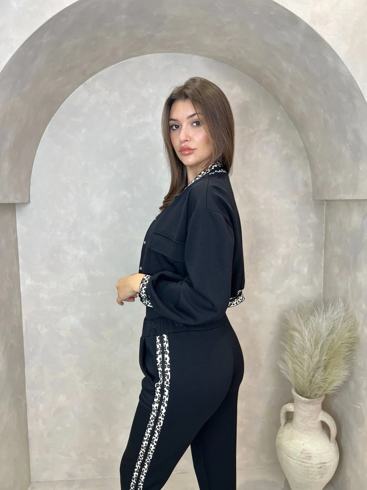 Black Leopard Trim Jacket