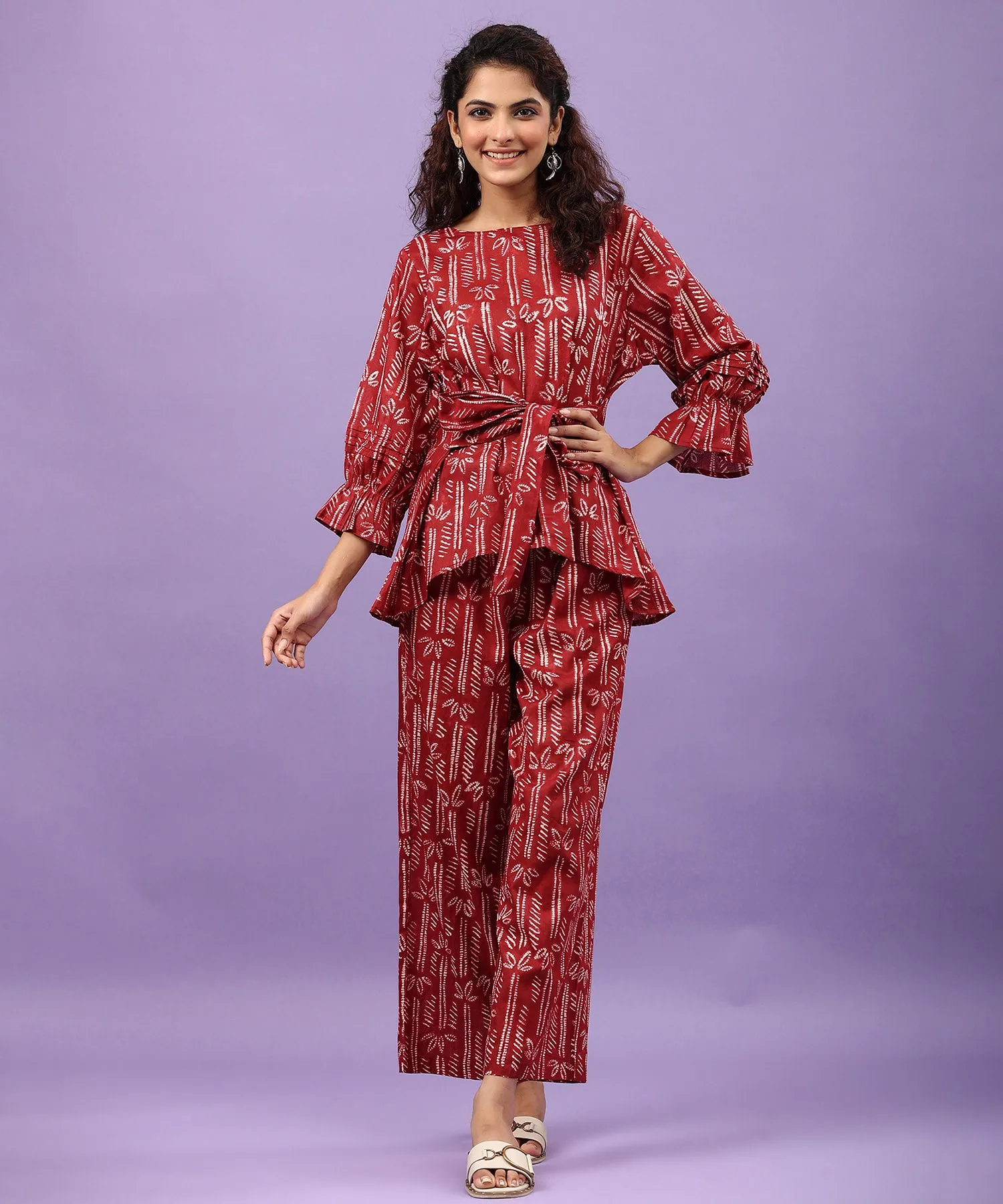 Bloom Maroon Cotton Front Tie-up Co-ord Set