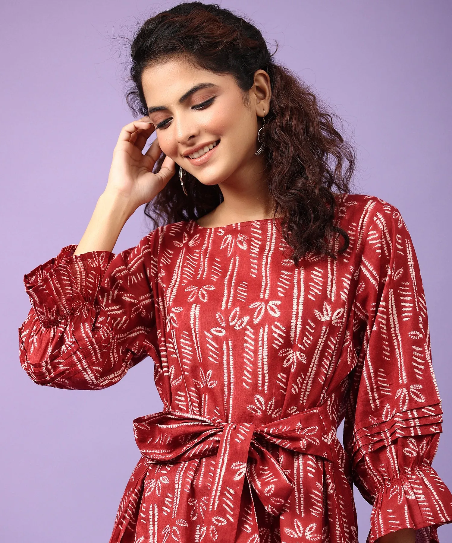 Bloom Maroon Cotton Front Tie-up Co-ord Set