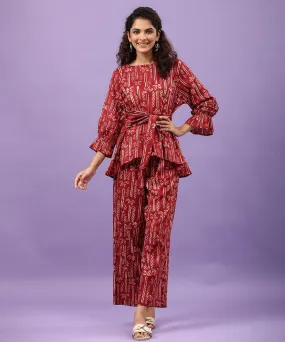 Bloom Maroon Cotton Front Tie-up Co-ord Set