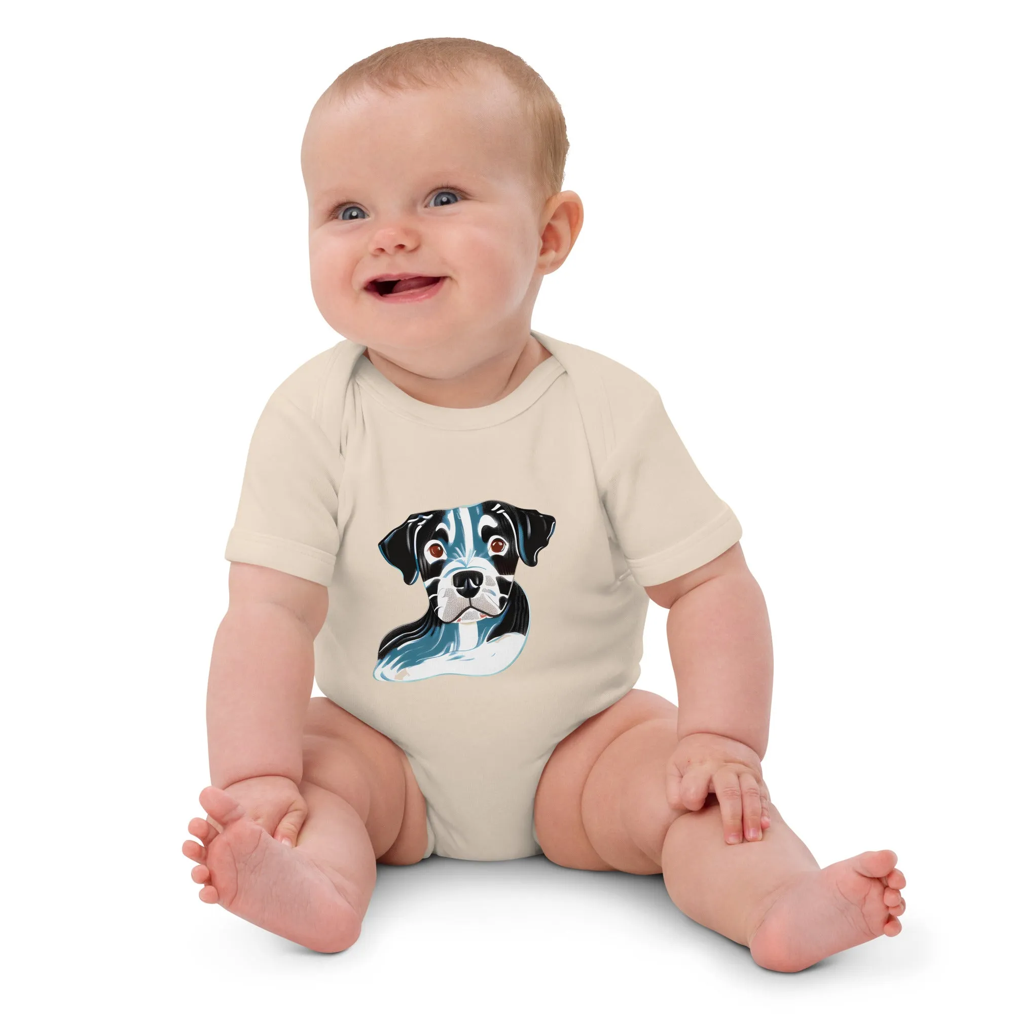 Blue Dog Print Organic Cotton Baby Bodysuit - Sustainable Fashion for Your Bundle of Joy