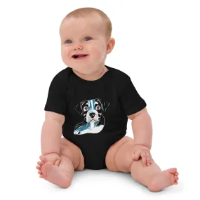 Blue Dog Print Organic Cotton Baby Bodysuit - Sustainable Fashion for Your Bundle of Joy