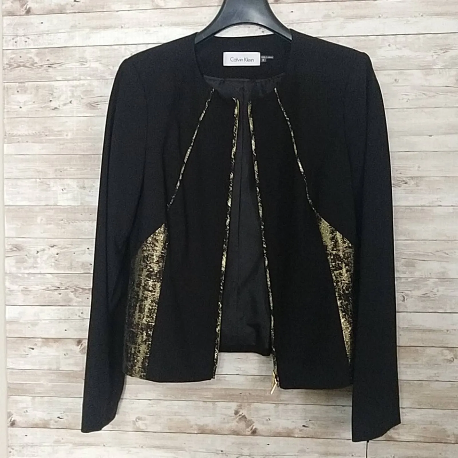 Calvin Klein Zipper Blazer Jacket 8 Black Gold