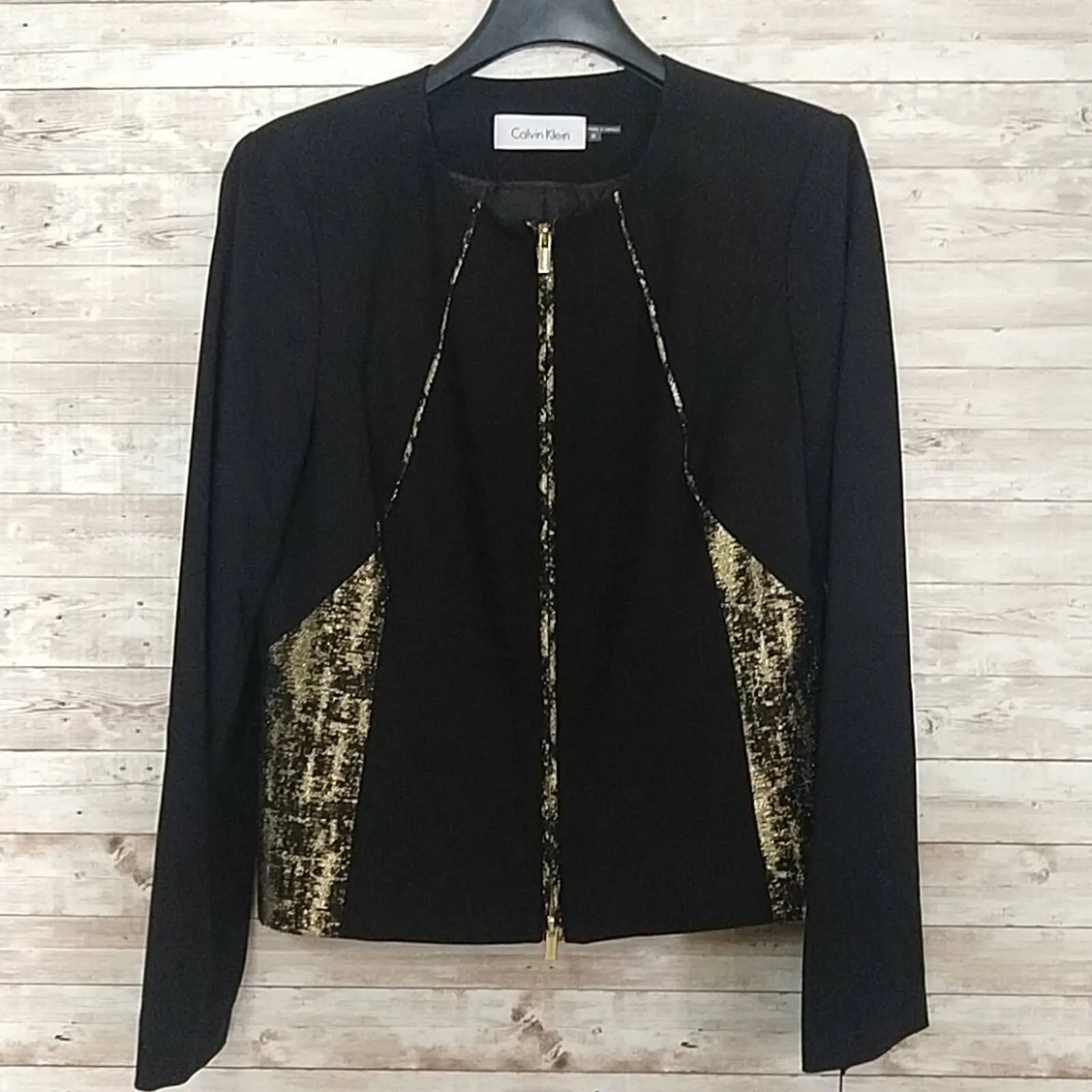 Calvin Klein Zipper Blazer Jacket 8 Black Gold