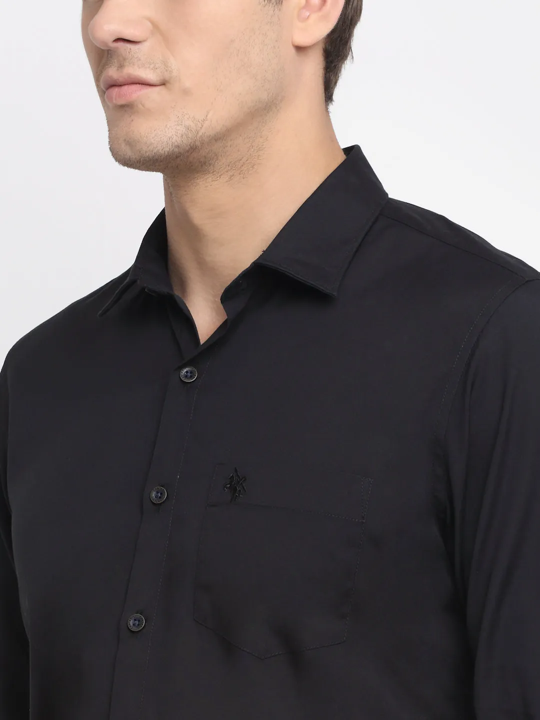 Cantabil Cotton Blend Solid Black Full Sleeve Casual Shirt for Men with Pocket
