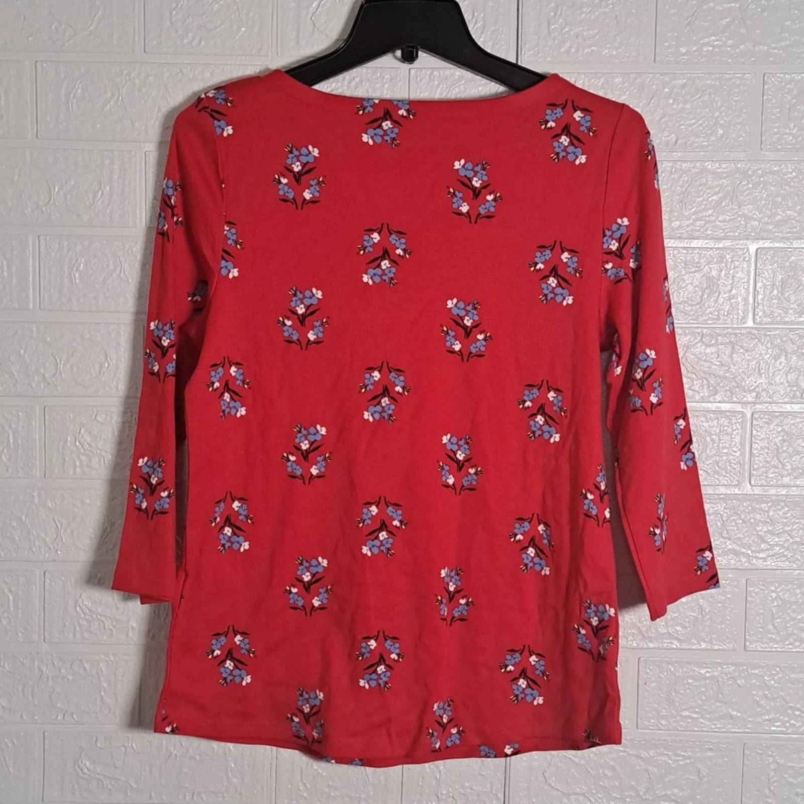 Charter Club Floral-Print Quarter-Sleeve Cotton Top Medium