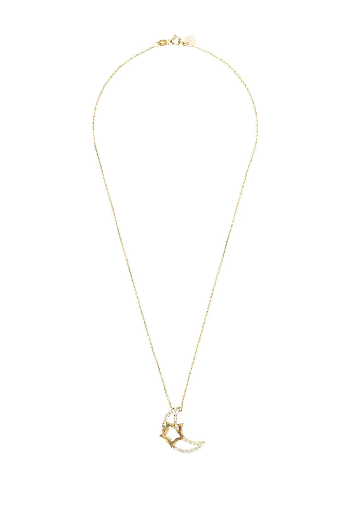Crescent Moon & Star Pendant Necklace Gold