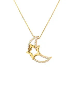 Crescent Moon & Star Pendant Necklace Gold