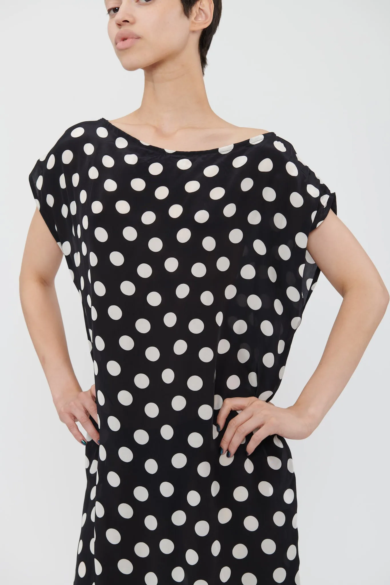 Dancer's Caftan in Black and White Polka Dot