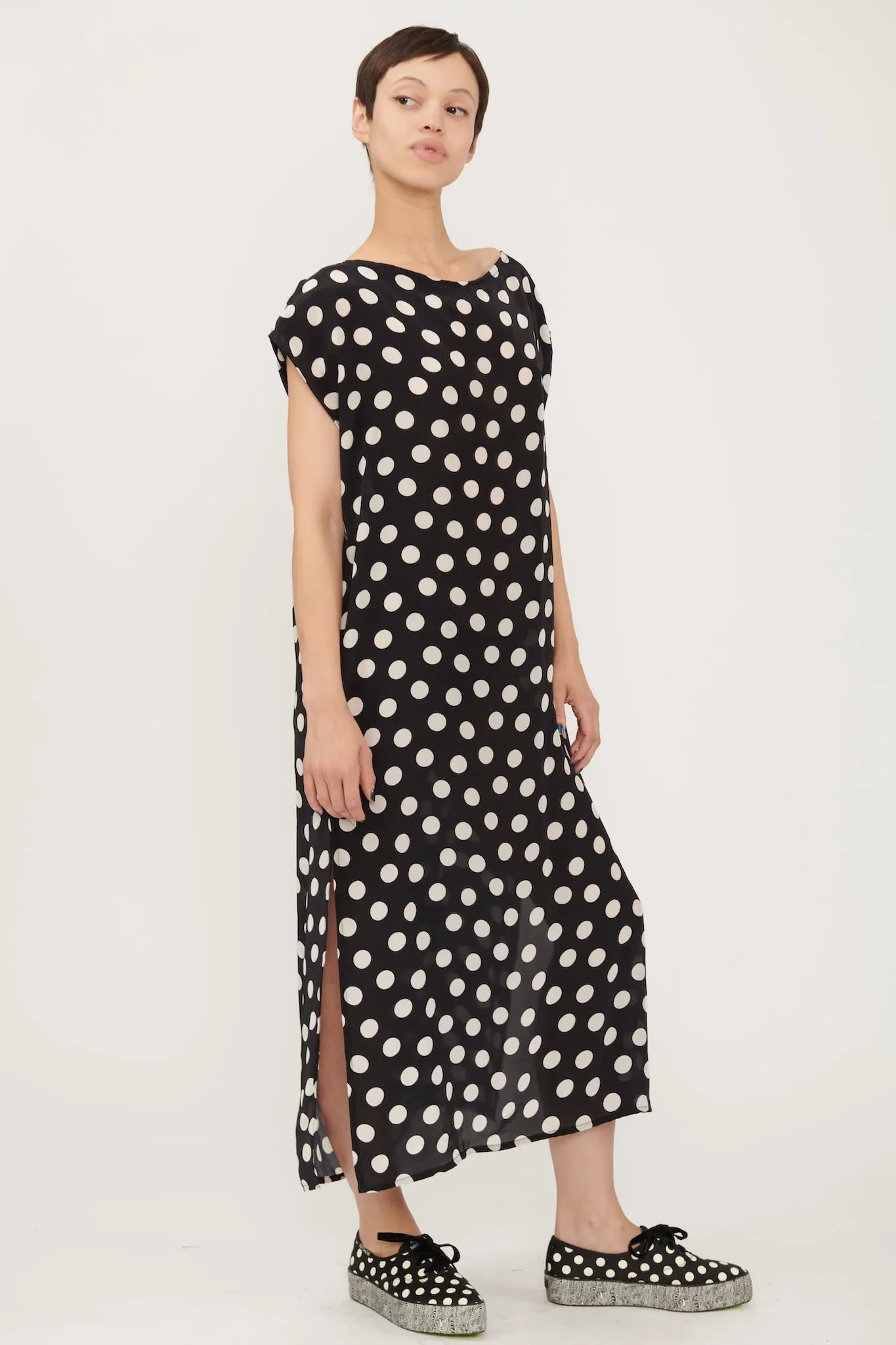 Dancer's Caftan in Black and White Polka Dot