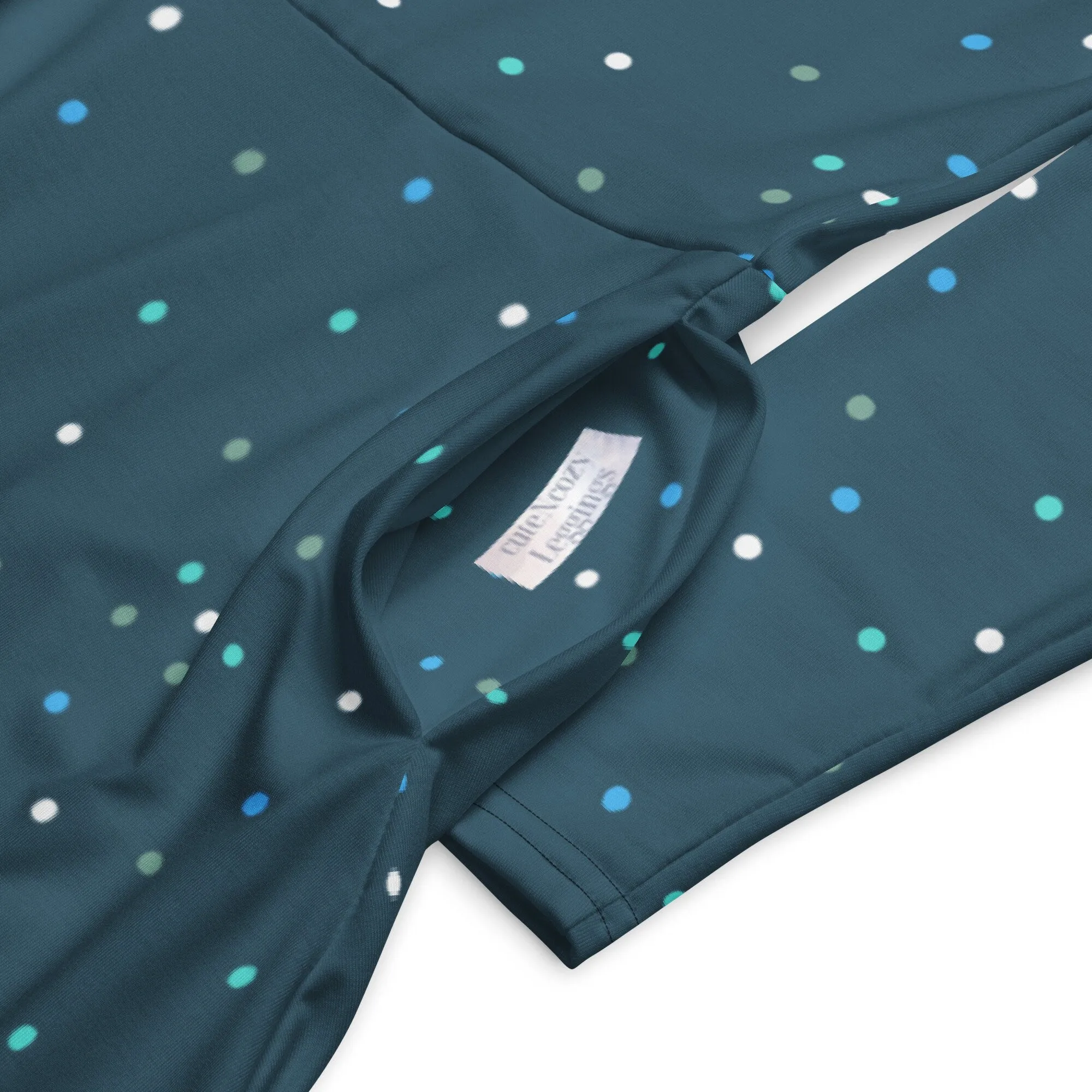 Dark Blue Polka Dot Long Sleeve Midi Dress with Pockets