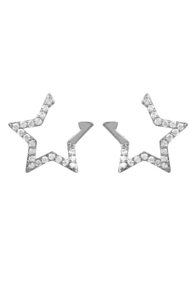 Diamond Open Star Earrings Silver
