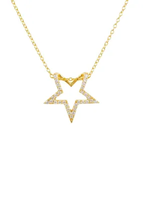 Diamond Open Star Pendant Necklace Gold