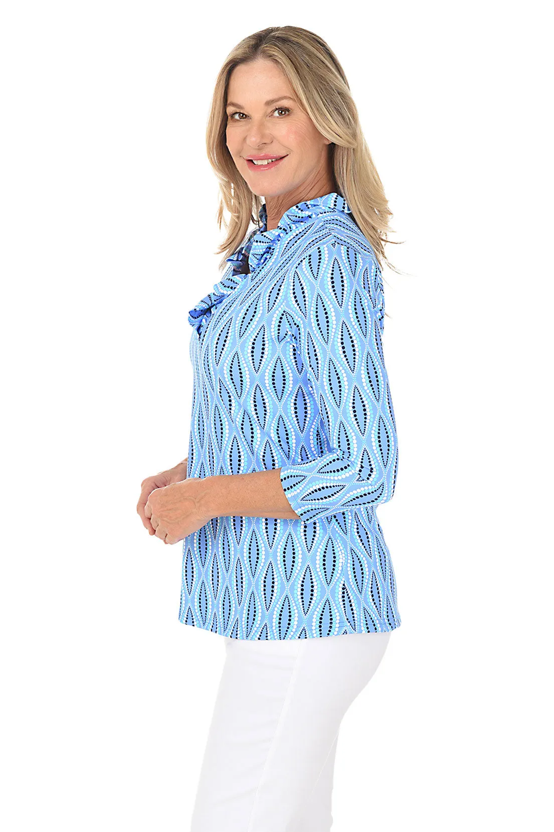 Dot Your Eyes Ruffle Neck UPF50  Top
