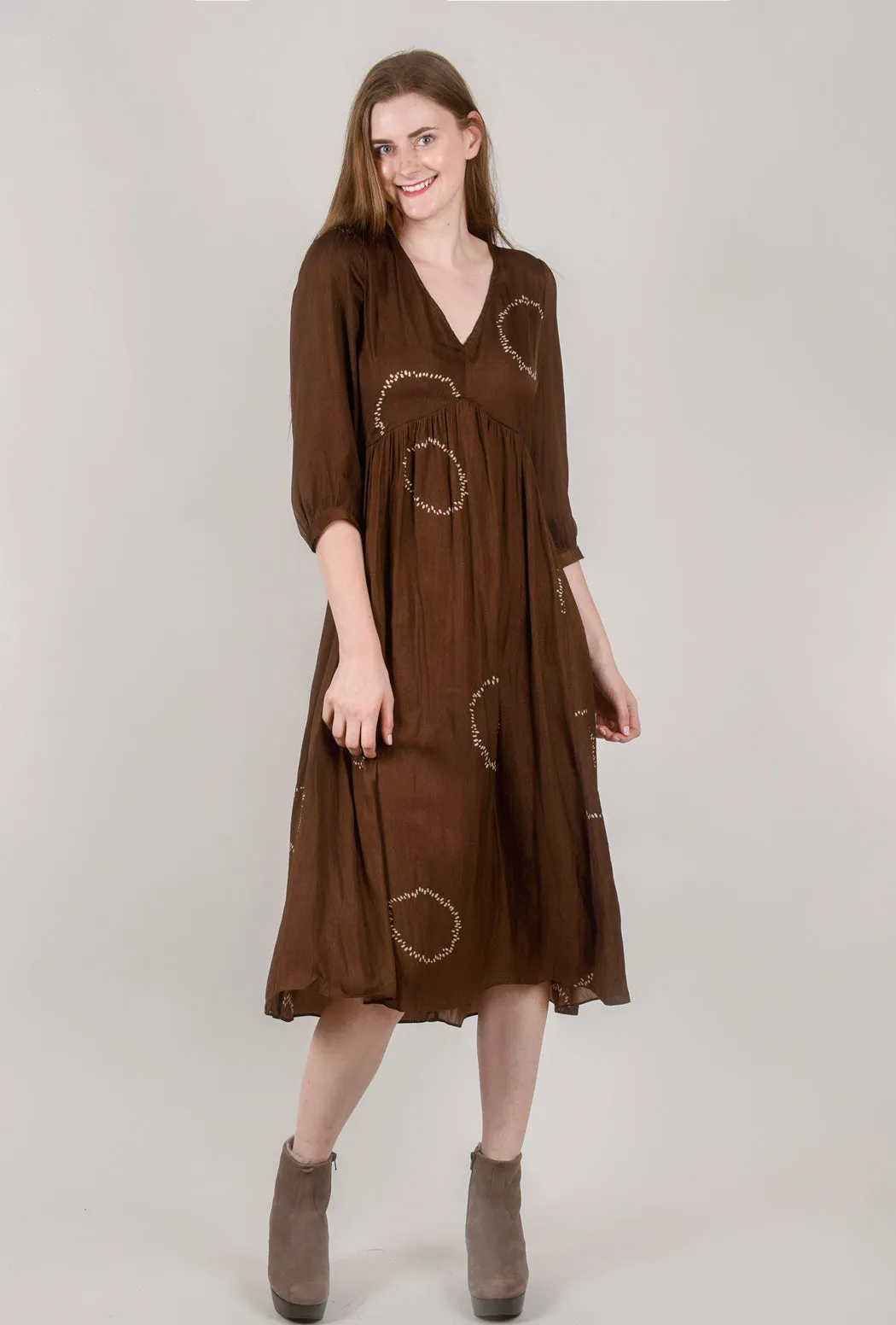 Dotted Circle Midi Dress, Chocolate