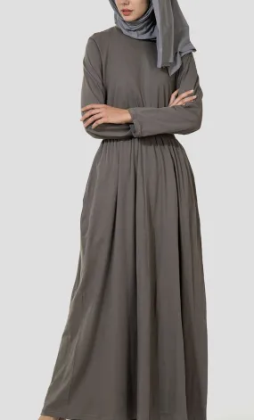 Elasticated waistline basic muslimah abaya dress