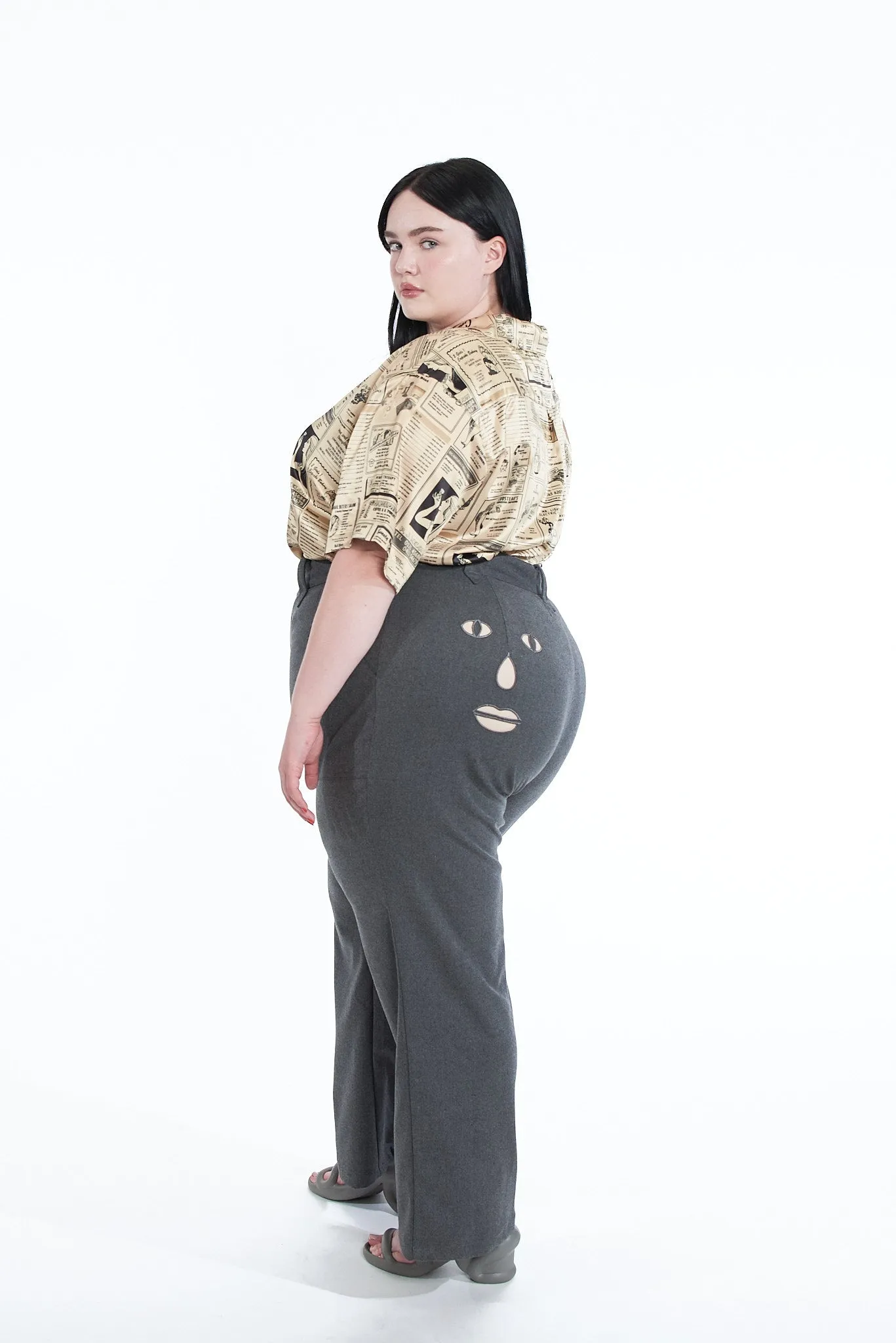 Face cut out Trousers Dark Gray