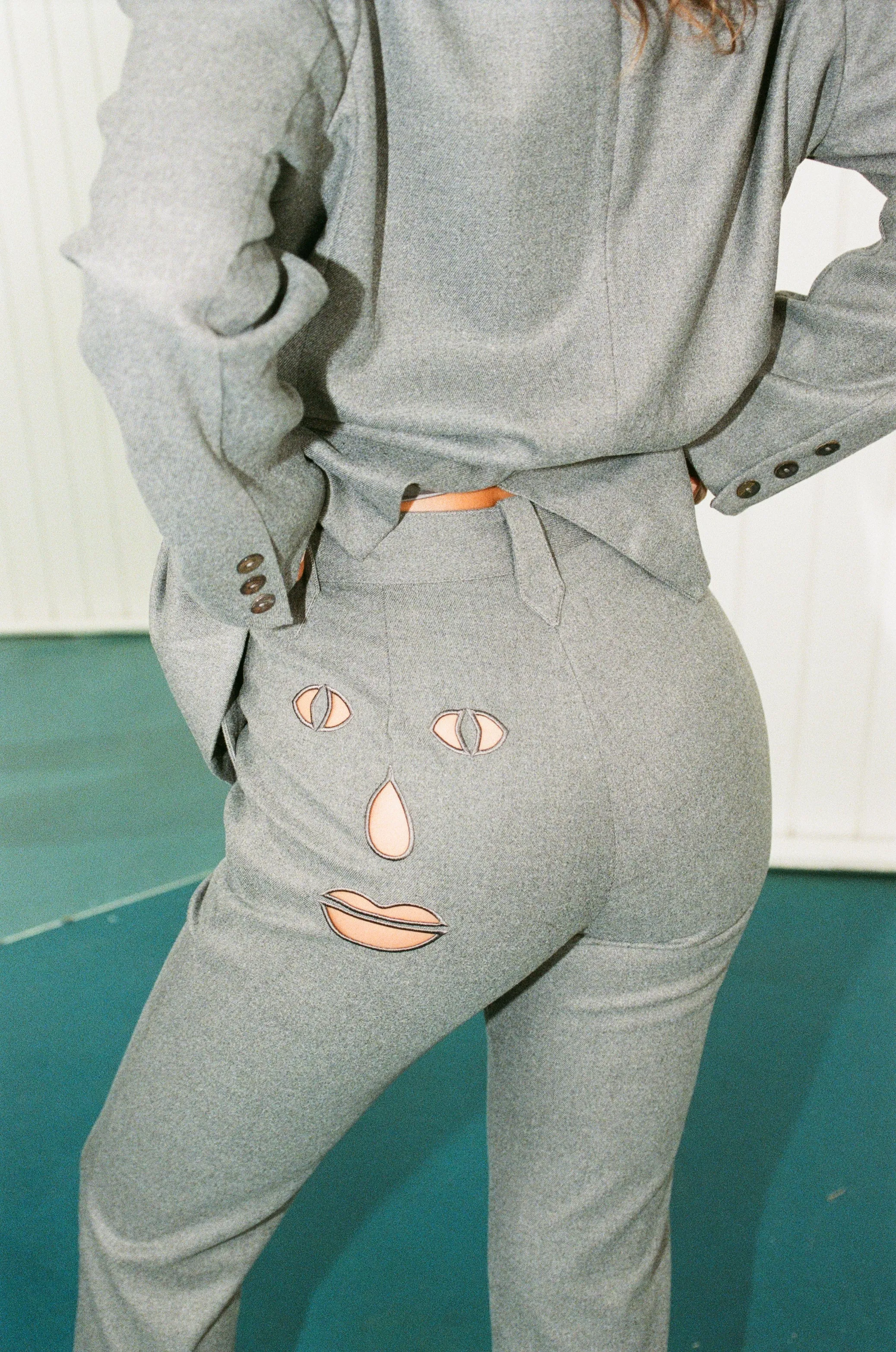 Face cut out Trousers Dark Gray