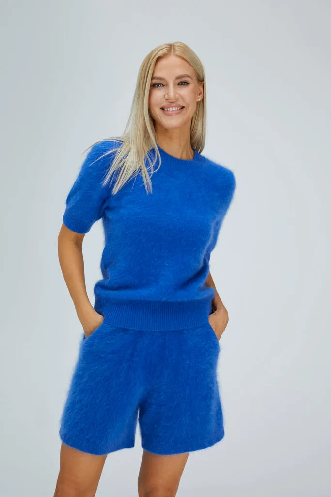 Fleecy Short-Sleeved Brushed Cashmere Top