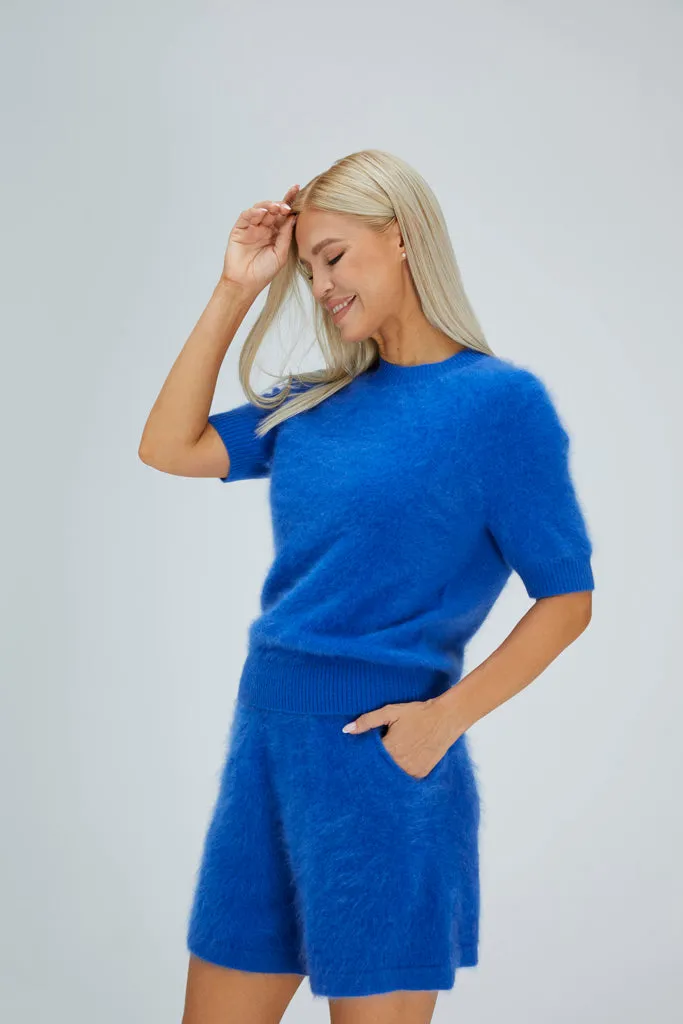 Fleecy Short-Sleeved Brushed Cashmere Top