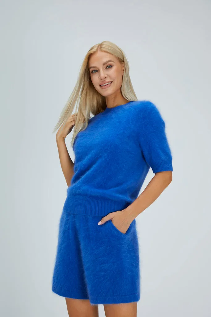 Fleecy Short-Sleeved Brushed Cashmere Top