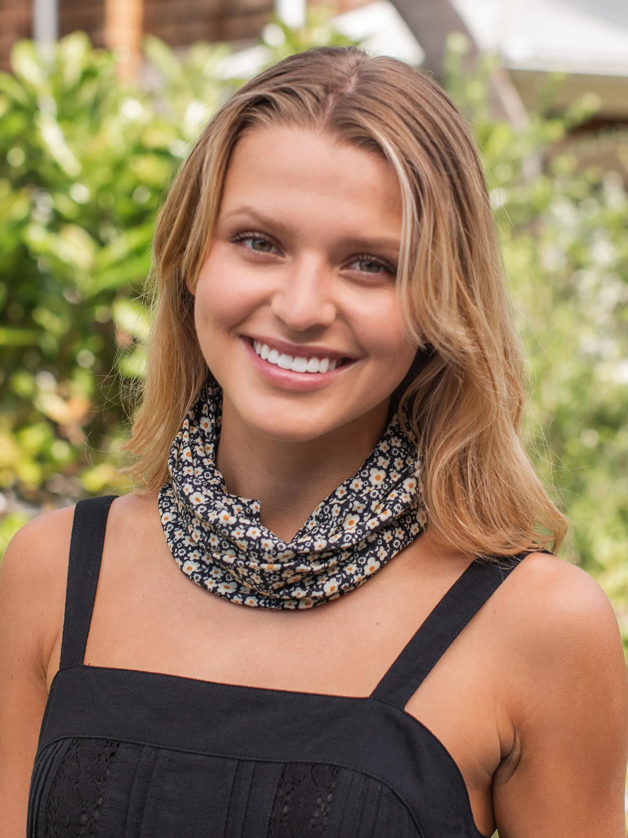 Full Boho Bandeau® Headband - Black And Cream Floral