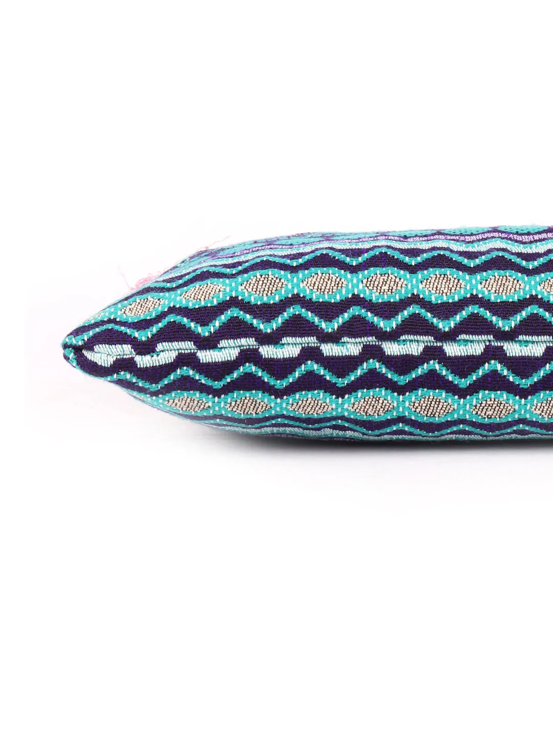 Green With Blue Colour Multi Pattern Woven Makeup/Travel Pouch With Tassels