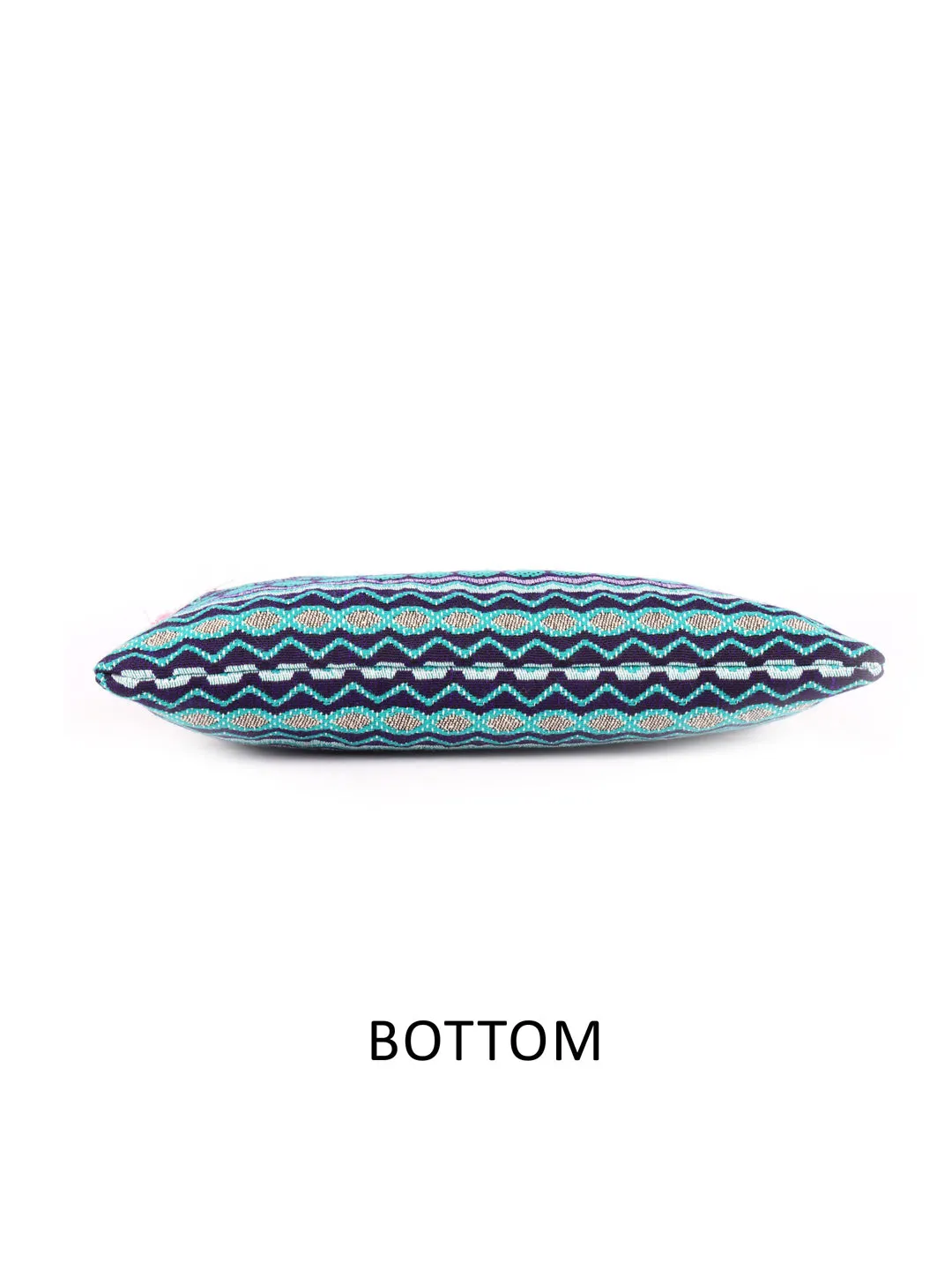 Green With Blue Colour Multi Pattern Woven Makeup/Travel Pouch With Tassels